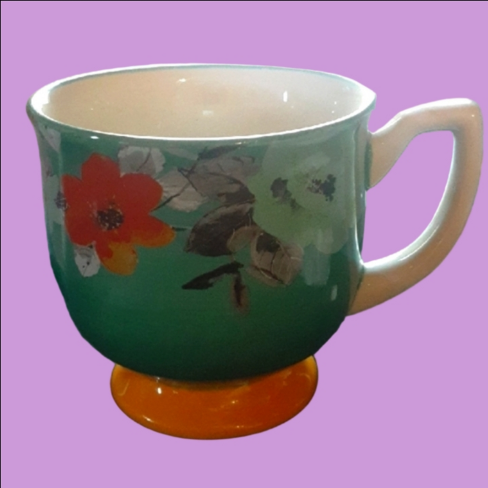 The Pioneer Woman Floral Green Mug with Orange Base
